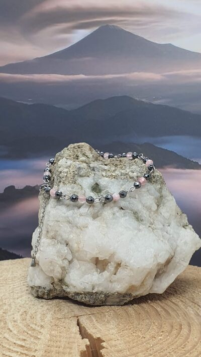 #1384 - bracelet hématite et quartz rose - "Equilibre et Amour" – Image 2