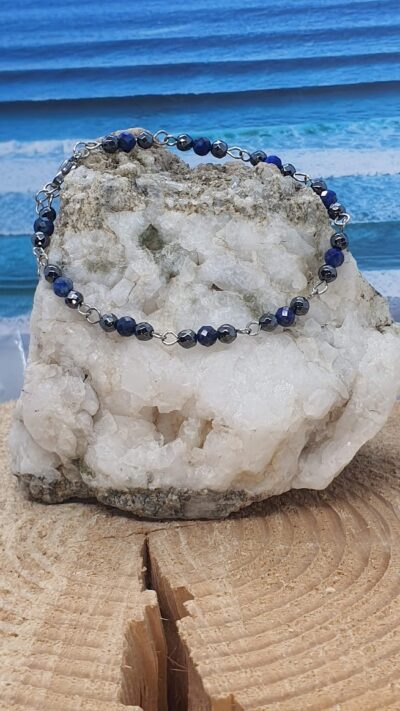 bracelet hématite et lapis-lalzuli et acier inoxydable