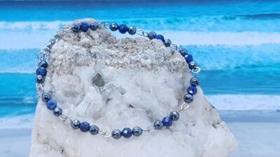 bracelet hématite et lapis-lalzuli et acier inoxydable
