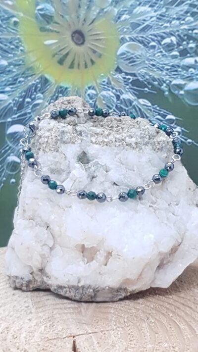 Bracelet inox, malachite et hématite en 4 mm facettée