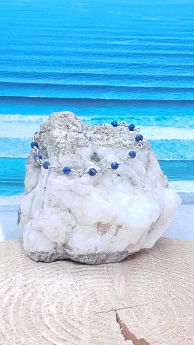 bracelet fin en lapis-lazuli 4 mm facetté et acier inoxydable
