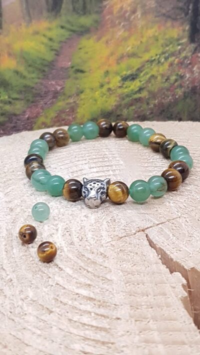 bracelet homme ou mixte en aventurine verte et en oeil de tigre 8 mm
