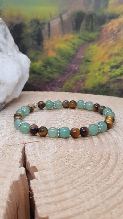 bracelet femme ou mixte en aventurine verte et œil de tigre pour une parure Elle & Lui