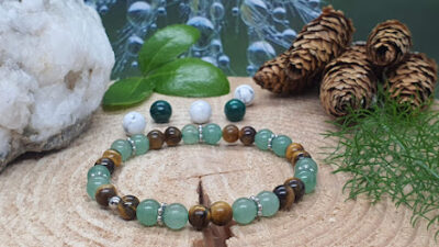 bracelet femme ou mixte en aventurine verte et œil de tigre pour une parure Elle & Lui