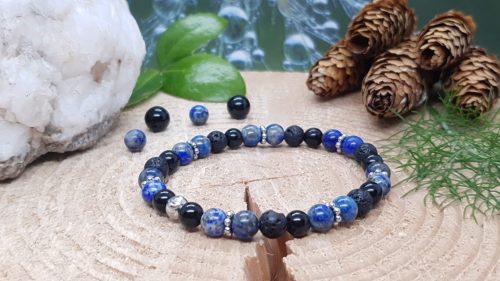 bracelet femme lapis lazuli, pierre de lave, obsidienne