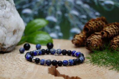 #1397 - bracelet femme ou mixte pour parure Elle & Lui Lapis-Lazuli, pierre de lave et obsidienne – Image 3