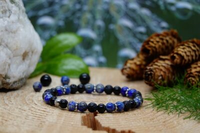 #1397 - bracelet femme ou mixte pour parure Elle & Lui Lapis-Lazuli, pierre de lave et obsidienne – Image 4
