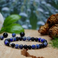bracelet femme ou mixte lapis-lazuli, pierre de lave et obsidienne œil céleste