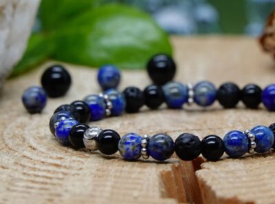#1397 - bracelet femme ou mixte pour parure Elle & Lui Lapis-Lazuli, pierre de lave et obsidienne – Image 2