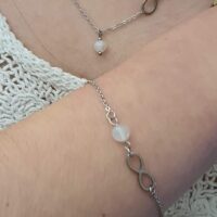 Bracelet perle de péristérite, symbole infini en acier inoxydable