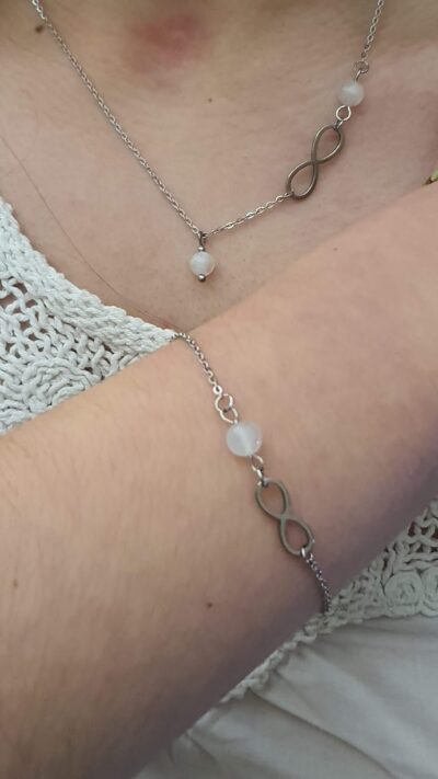 Bracelet perle de péristérite, symbole infini en acier inoxydable