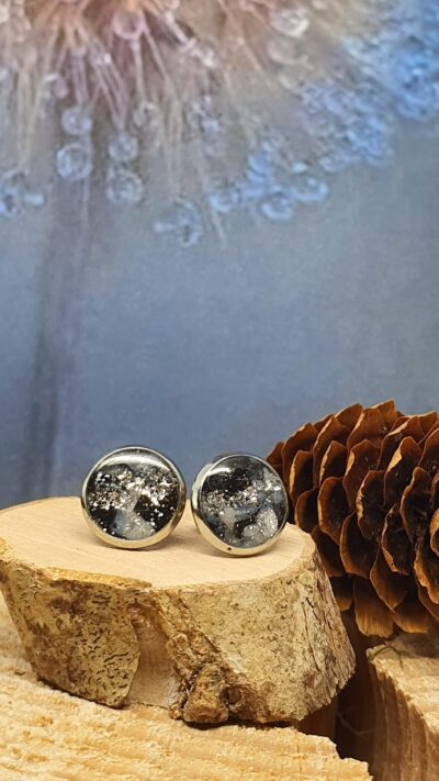 #1487 - Boucles d'oreilles petites puces bleu et noir – Image 2
