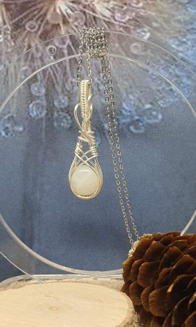 pendentif mariage pierre de lune adulaire double drapé wire wrapping