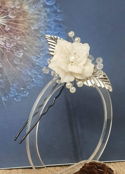 Bijou de cheveu épingle de mariage fleuri pour coiffure 2 feuilles inox