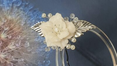 Bijou de cheveu épingle de mariage fleuri pour coiffure 2 feuilles inox