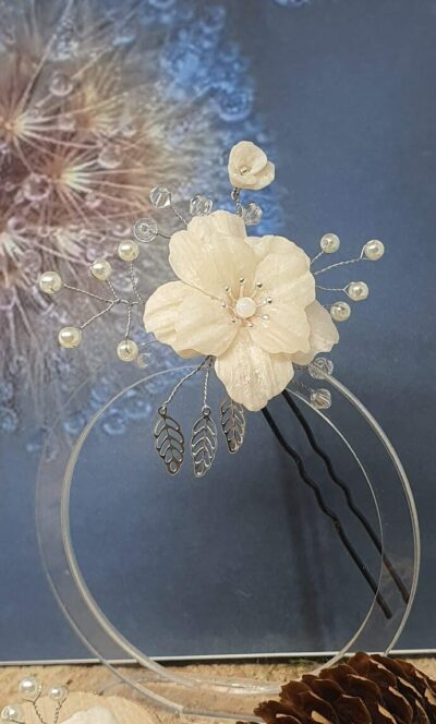 Bijou de cheveu épingle de mariage fleuri pour coiffure 2 feuilles inox