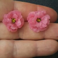 Boucles d'oreilles printanières aux fleurs roses cœur jaune