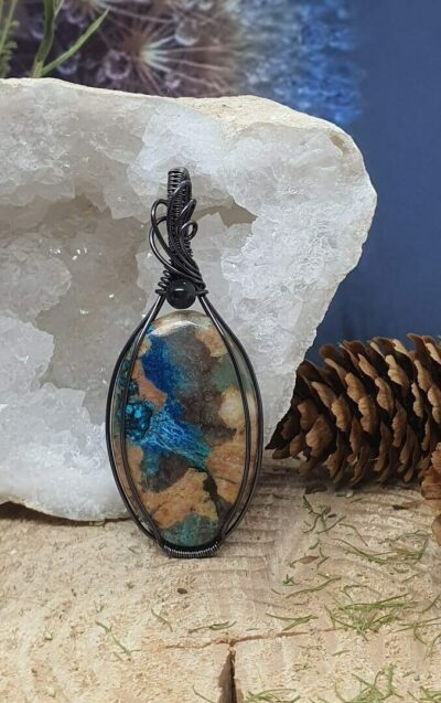 pendentif shattuckite wire wrapping Sirocco gun metal