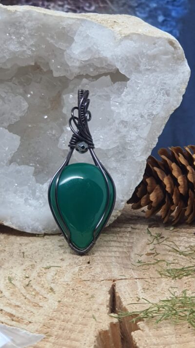 #1517 - pendentif wire wrapping Onyx verte "Forêt de minuit" – Image 2