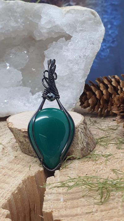#1517 - pendentif wire wrapping Onyx verte "Forêt de minuit" – Image 3