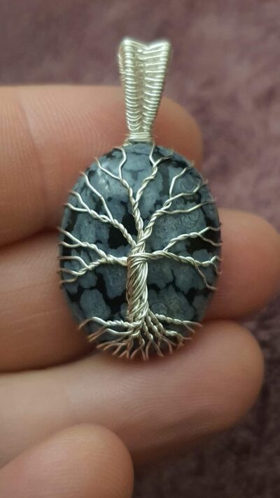 #1746 - pendentif arbre de vie obsidienne flocon de neige – Image 2