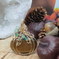 pendentif oeil de tigre citrouille wire wrapping