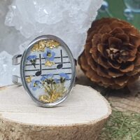 bague inox thème musique et fleurs