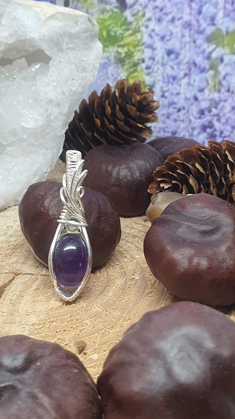 pendentif améthyste et cristal de roche wire wrapping