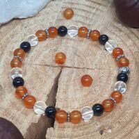 Bracelet cornaline, obsidienne céleste et cristal de roche sur rondin