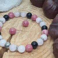 Bracelet rhodonite rose top qualité , howlite et obsidienne oeil céleste
