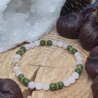 Bracelet jade vert, larvikite et howlite 6 mm sur rondin