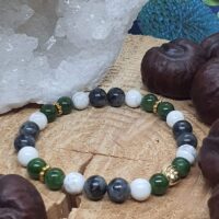 bracelet jade larvikite et howlite 8 mm sur rondin