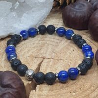 Bracelet Lapis-Lazuli et pierre de lave en perles 8 mm sur rondin