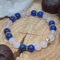 Bracelet lapis-lazuli et quartz rose en perles 8 mm sur rondin